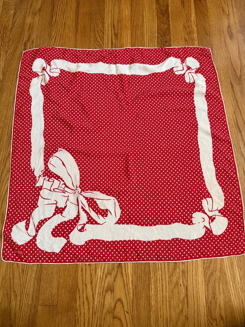 Vintage bill Blass red and white bow polka dot scarf